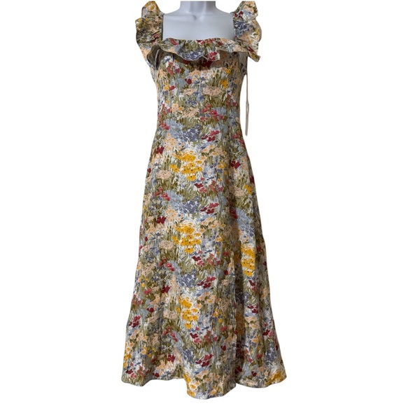 NEW Reformation Amethyst Linen Midi Dress in Countryside Sz 2 Cottagecore Chic - Picture 2 of 16